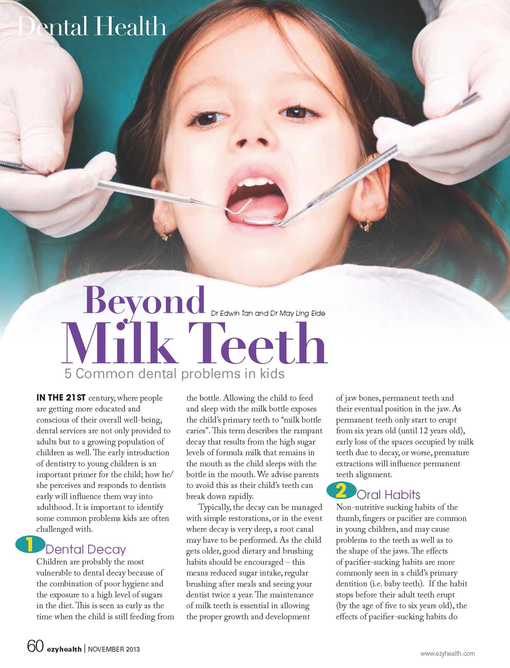 Ezyhealth Magazine, November 2013 issue: “Beyond Milk Teeth – 5 common dental problems in kids”