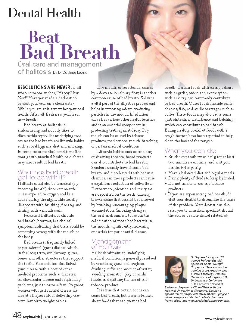 Ezyhealth Magazine, January 2014 issue: “Beat Bad Breath – Oral care and management of halitosis”