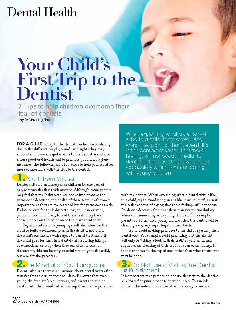 Ezyhealth Magazine, March 2014 issue: “Your Child’s First Trip to the Dentist”