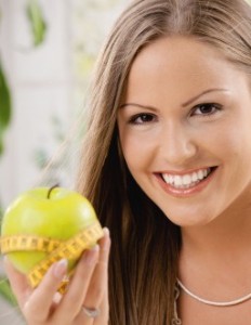 woman and apple