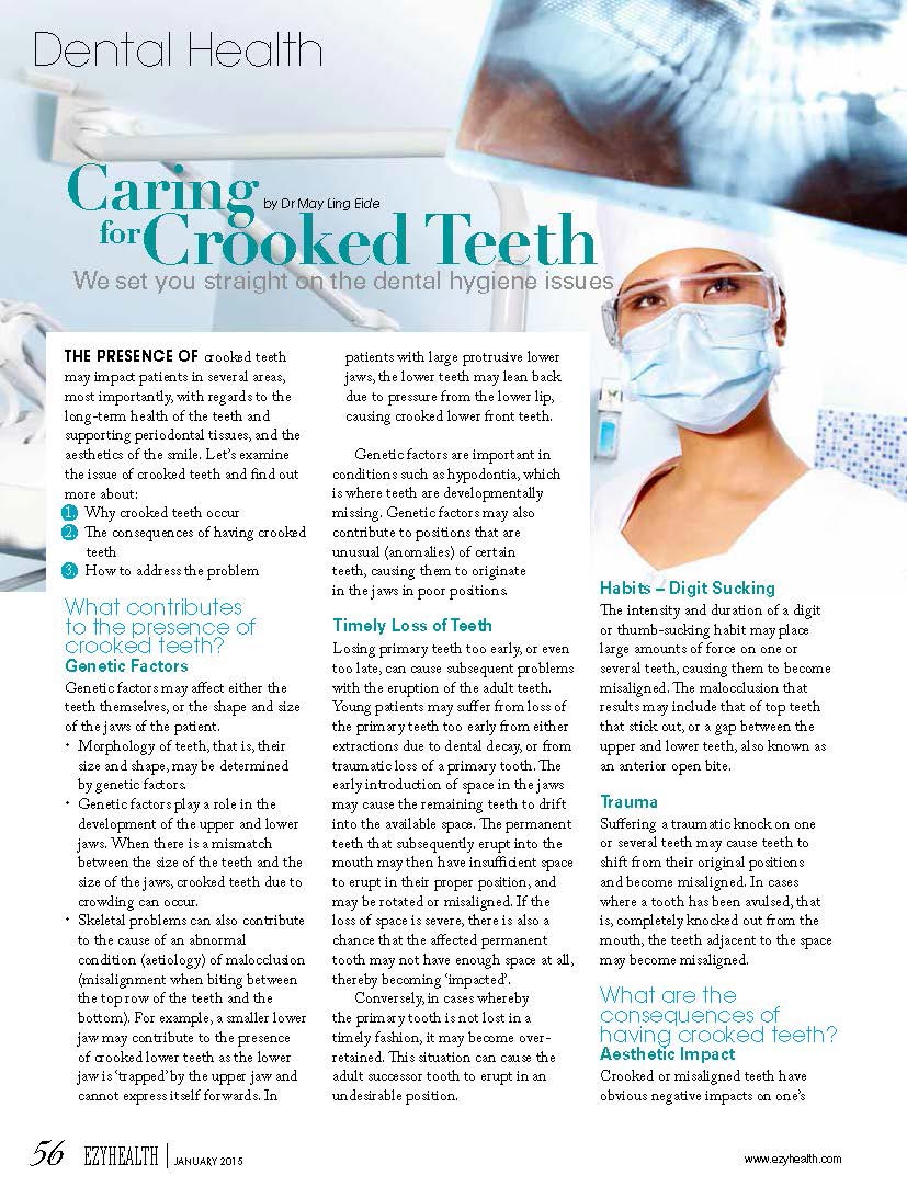 Ezyhealth Magazine, January 2015 issue: “Caring for Crooked Teeth – we set you straight on the dental hygiene issues”