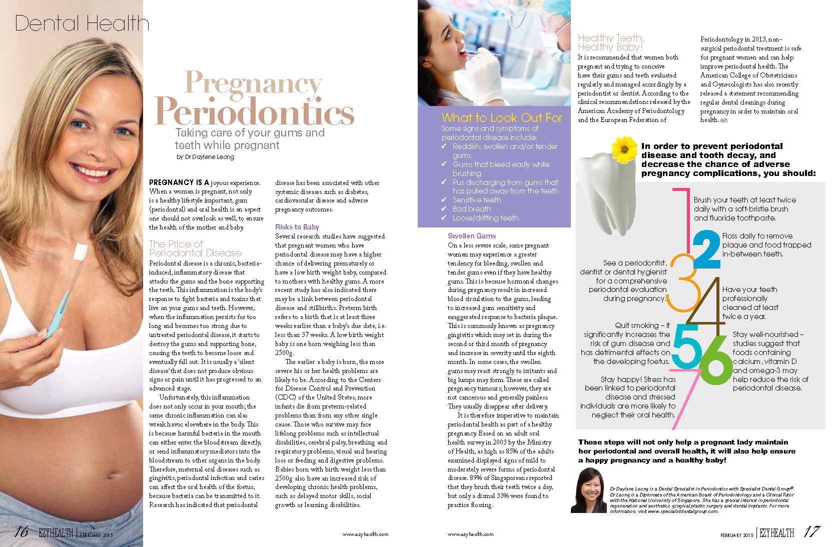 Ezyhealth Magazine, February 2015 issue: “Pregnancy Periodontics – Taking care of your gums and teeth while pregnant”