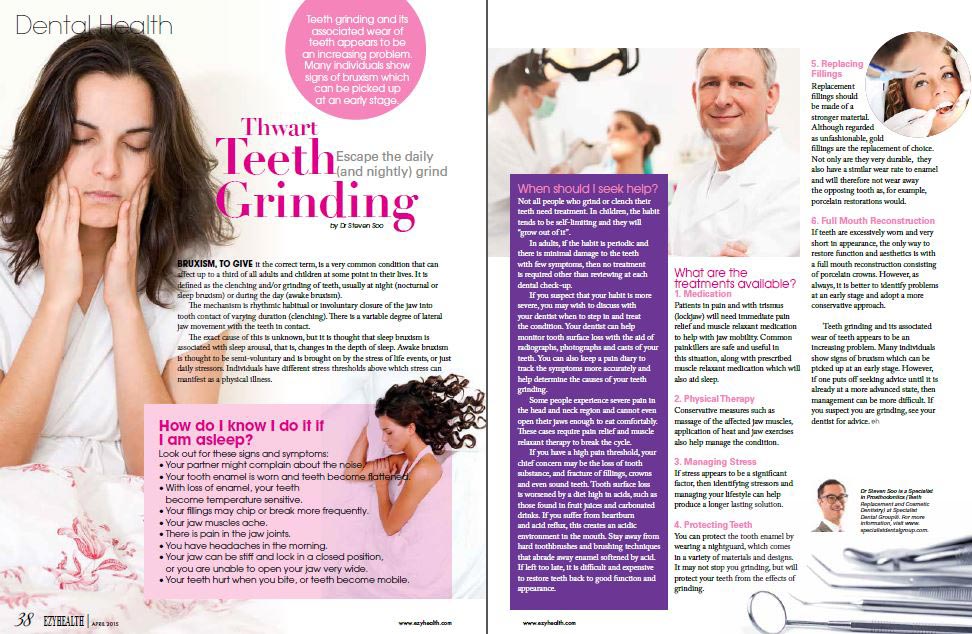 Ezyhealth Magazine, March 2015 issue: “Thwart Teeth Grinding – Escape the daily (and nightly) grind”  (id)