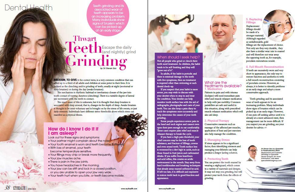 Ezyhealth Magazine, March 2015 issue: “Thwart Teeth Grinding – Escape the daily (and nightly) grind”