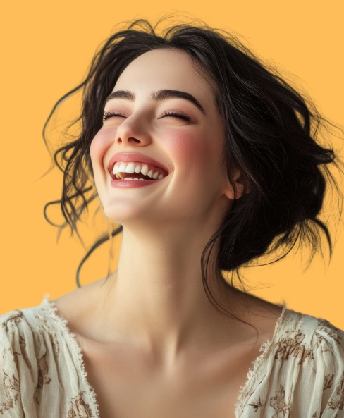 Photo of a woman smiling, banner for 'Smile Make Over' 